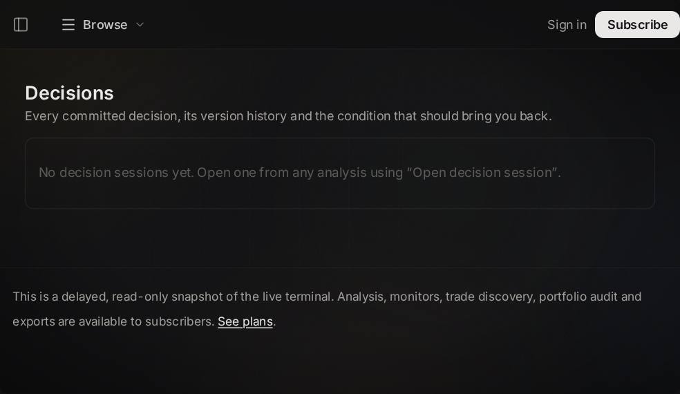 Decision Journal screen in Market Ontology