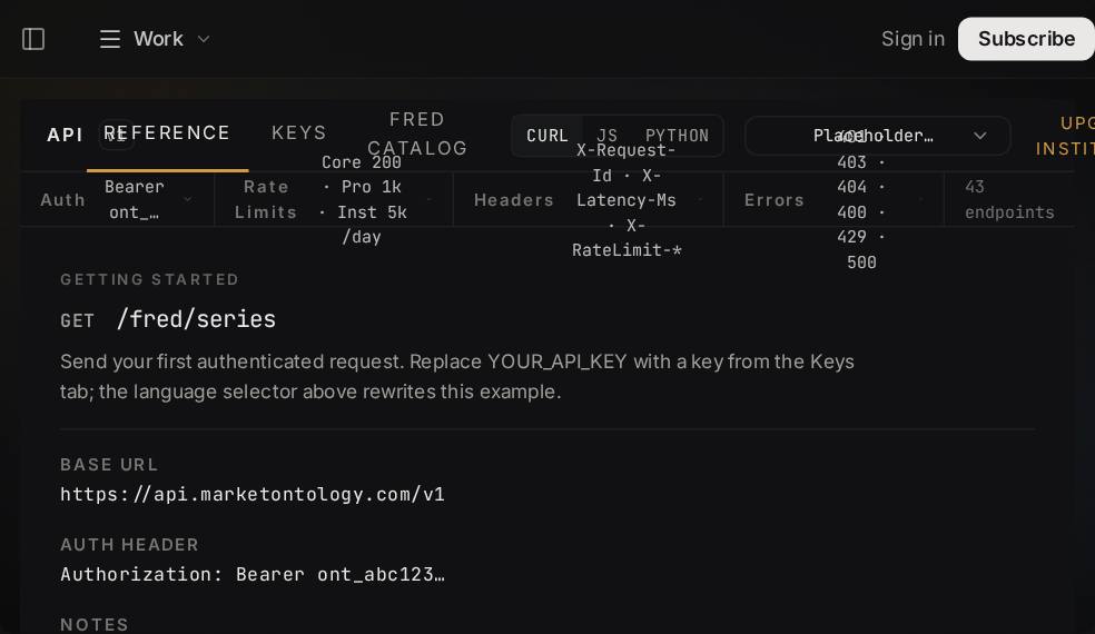 Financial Research API screen in Market Ontology