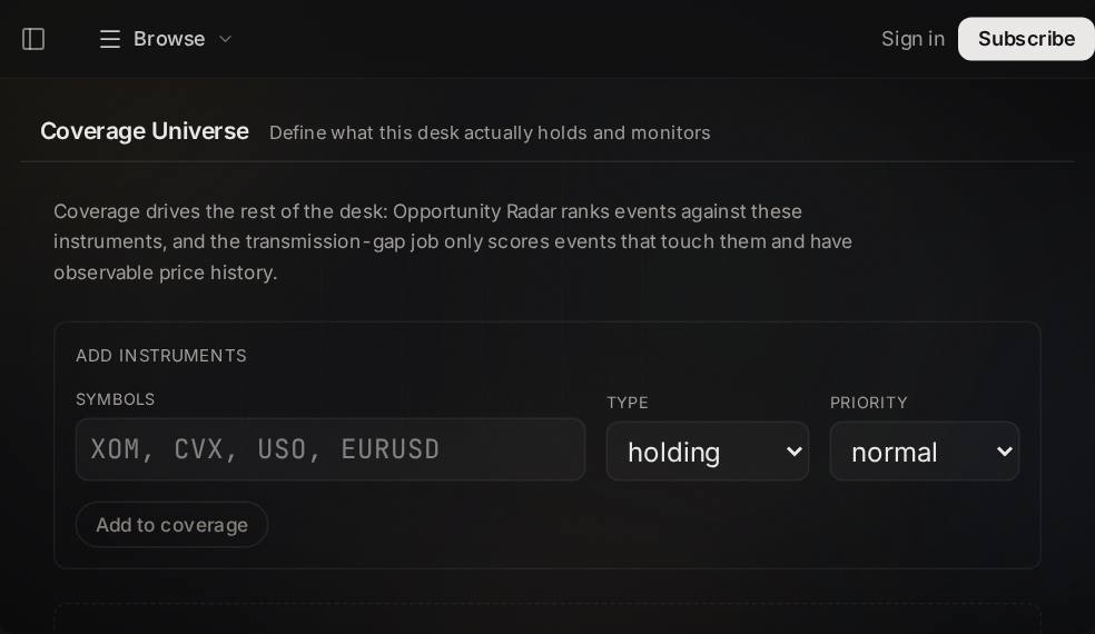 Catalyst Monitor screen in Market Ontology