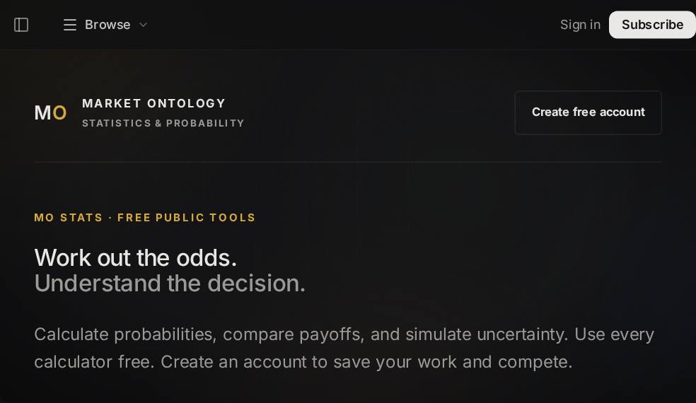 Probability Practice screen in Market Ontology