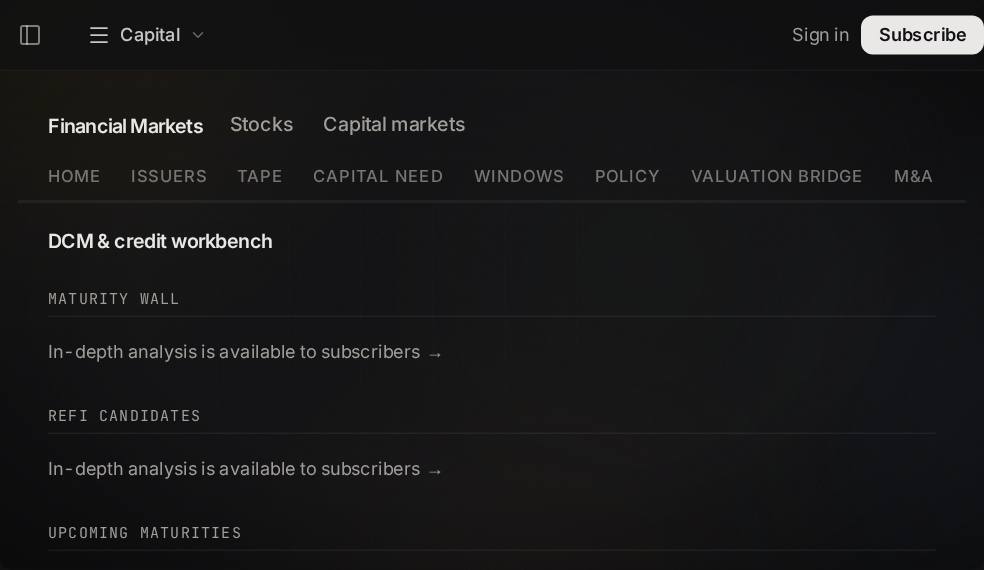 Debt Capital Markets screen in Market Ontology