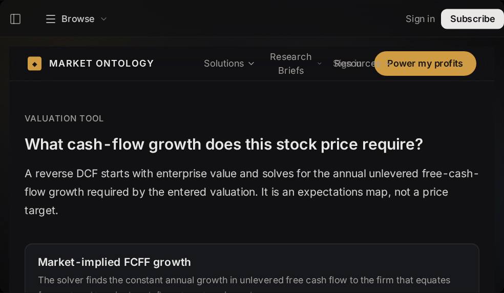 Reverse DCF screen in Market Ontology