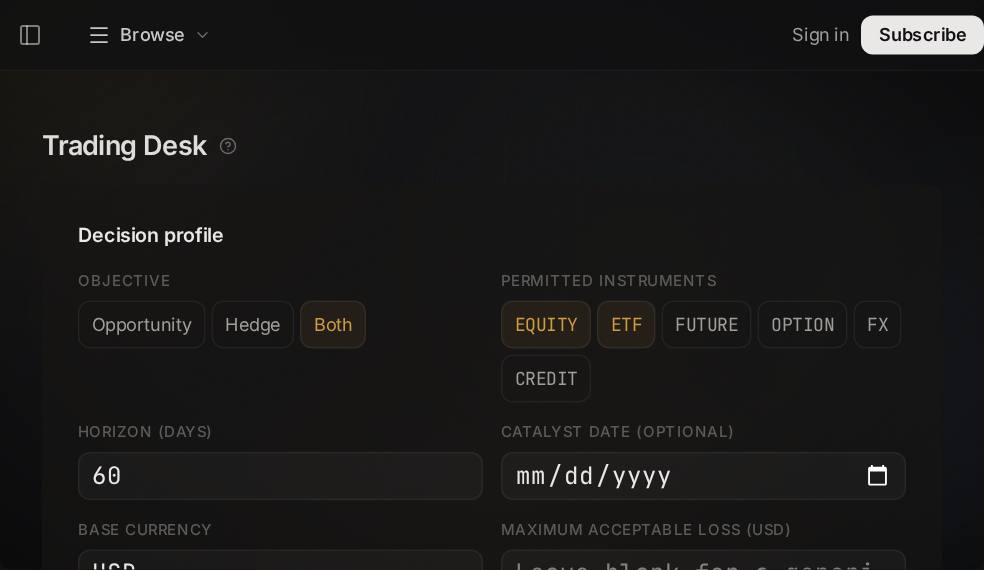 Trade Expressions screen in Market Ontology