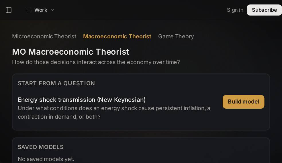 Macroeconomic Models screen in Market Ontology