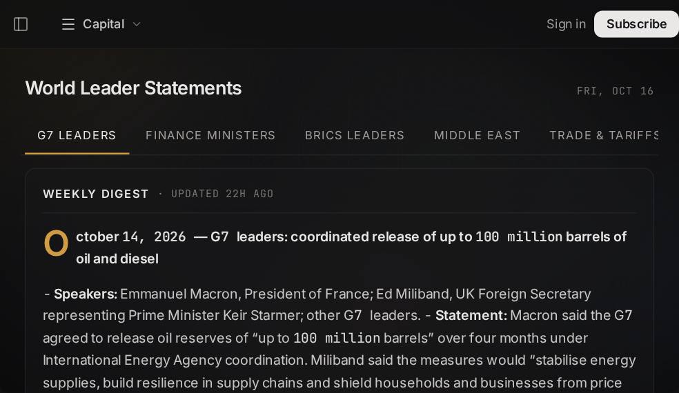Leader Statements screen in Market Ontology