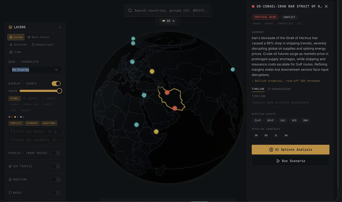 Event mapping view connecting market events to exposed assets and geographies.